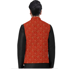 Generic Men's Jacquard Printed Full Sleeve Waistcoat (Red)