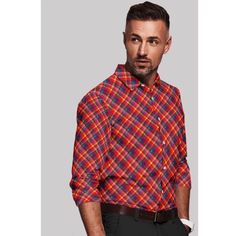 Generic Men's Cotton Blended Checked Full Sleeve Shirt (Red)