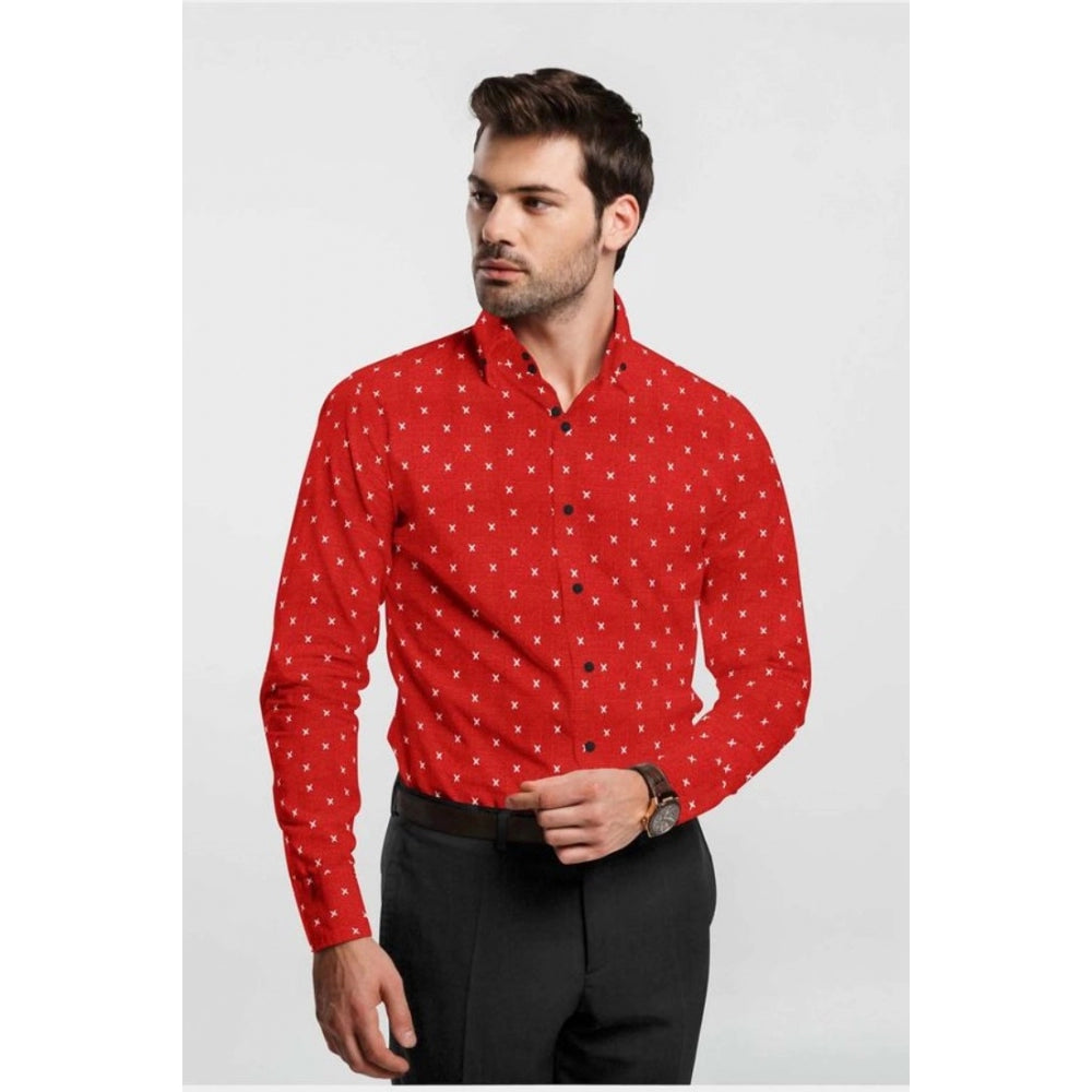 Generic Men's Cotton Blended Printed Full Sleeve Shirt (Red)