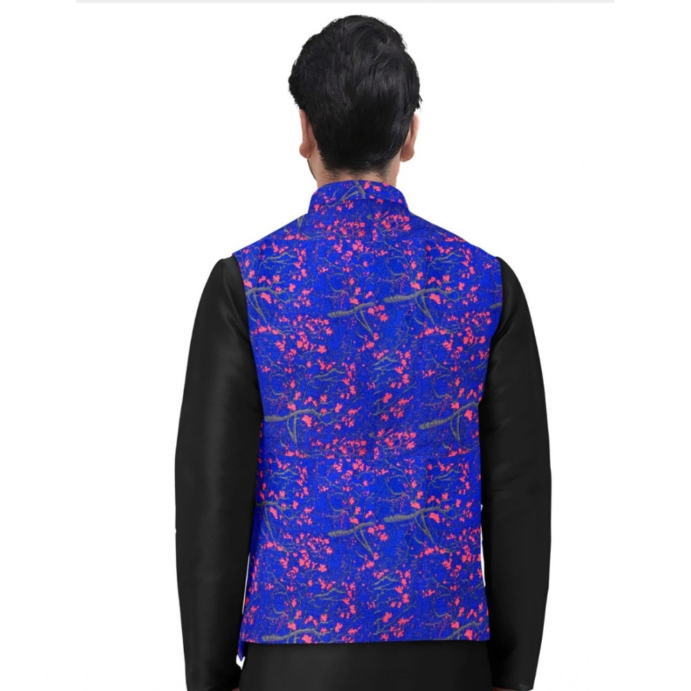 Generic Men's Jacquard Printed Full Sleeve Waistcoat (Blue)