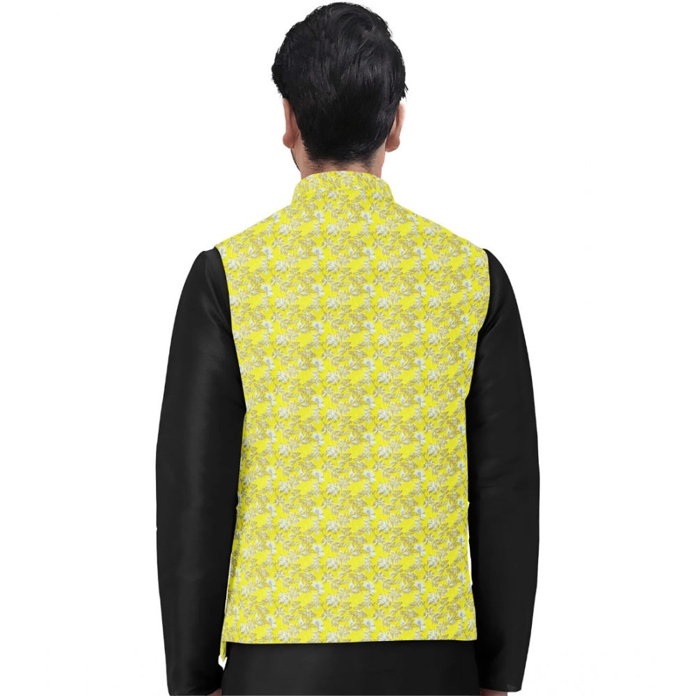 Generic Men's Jacquard Printed Full Sleeve Waistcoat (Yellow)