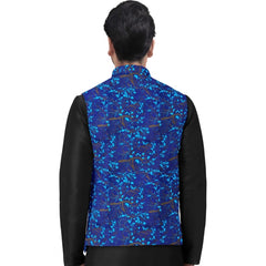 Generic Men's Jacquard Printed Full Sleeve Waistcoat (Blue)