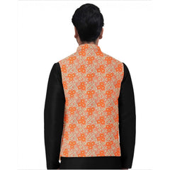 Generic Men's Jacquard Printed Full Sleeve Waistcoat (Orange)