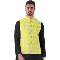 Generic Men's Jacquard Printed Full Sleeve Waistcoat (Yellow)