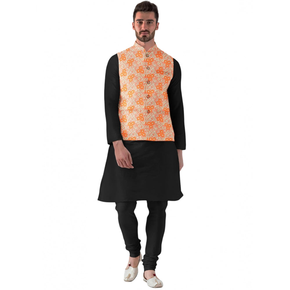 Generic Men's Jacquard Printed Full Sleeve Waistcoat (Orange)