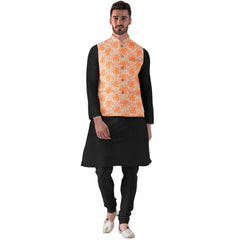 Generic Men's Jacquard Printed Full Sleeve Waistcoat (Orange)