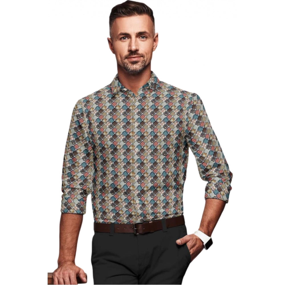 Generic Men's Cotton Blended Printed Full Sleeve Shirt (Multicolor)