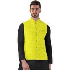 Generic Men's Jacquard Printed Full Sleeve Waistcoat (Yellow-Black)