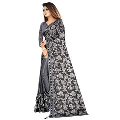 Generic Women's Lycra Solid Saree With Unstitched Blouse (Grey, 5.5 Mtr)