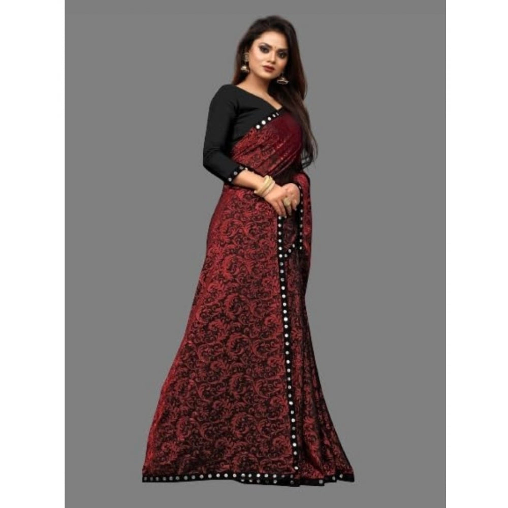 Generic Women's Lycra Solid Saree With Unstitched Blouse (Maroon, 5.5 Mtr)