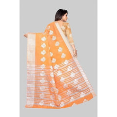 Generic Women's Cotton Silk Floral Saree With Unstitched Blouse (Orange, 5.5 Mtr)