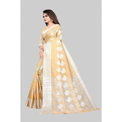 Generic Women's Cotton Silk Floral Saree With Unstitched Blouse (Beige, 5.5 Mtr)