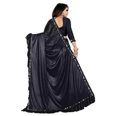 Generic Women's Malai Lining Solid Saree With Unstitched Blouse (Black, 5.5 Mtr)