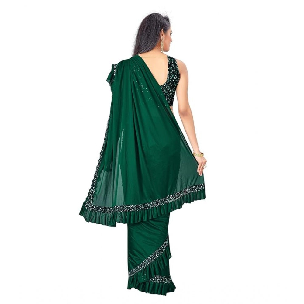 Generic Women's Lycra Solid Saree With Unstitched Blouse (Green, 5.5 Mtr)