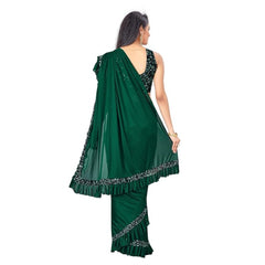 Generic Women's Lycra Solid Saree With Unstitched Blouse (Green, 5.5 Mtr)