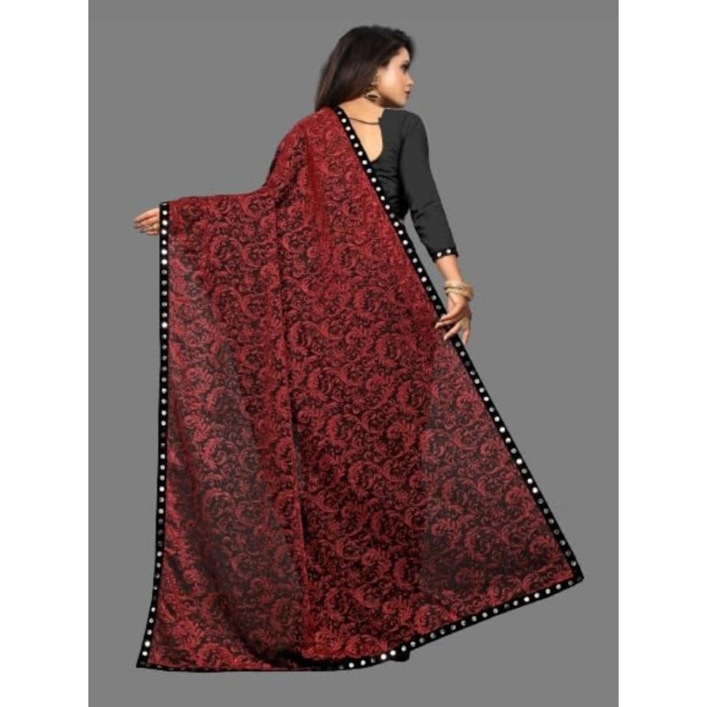 Generic Women's Lycra Solid Saree With Unstitched Blouse (Maroon, 5.5 Mtr)