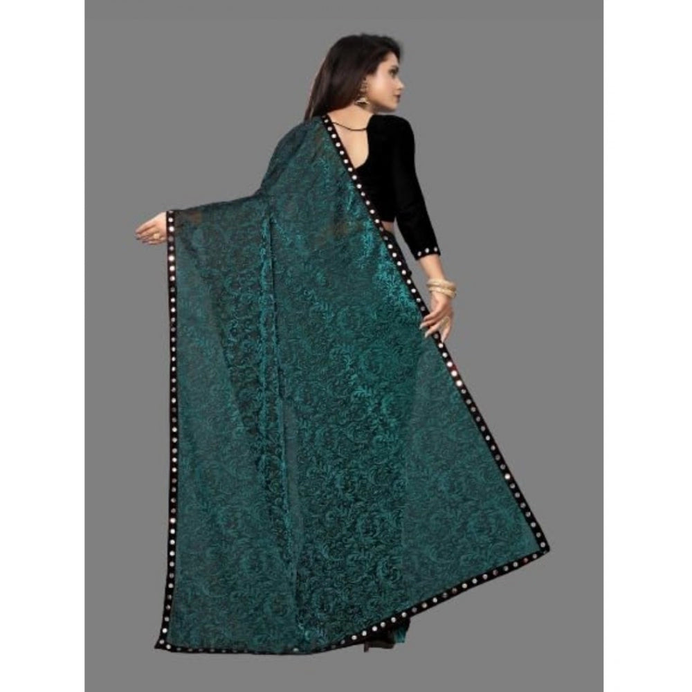 Generic Women's Lycra Solid Saree With Unstitched Blouse (Green, 5.5 Mtr)