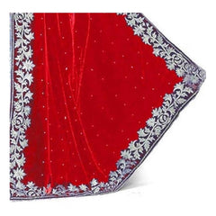 Generic Women's Velvet Embroidered Saree With Unstitched Blouse (Red, 5.5 Mtr)