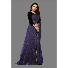 Generic Women's Lycra Solid Saree With Unstitched Blouse (Purple, 5.5 Mtr)