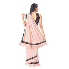 Generic Women's Lycra Solid Saree With Unstitched Blouse (Peach, 5.5 Mtr)