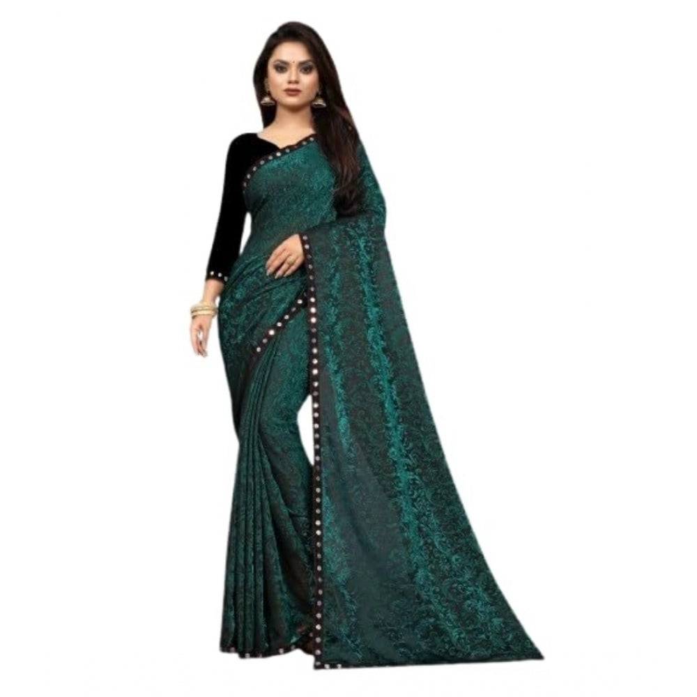 Generic Women's Lycra Solid Saree With Unstitched Blouse (Green, 5.5 Mtr)