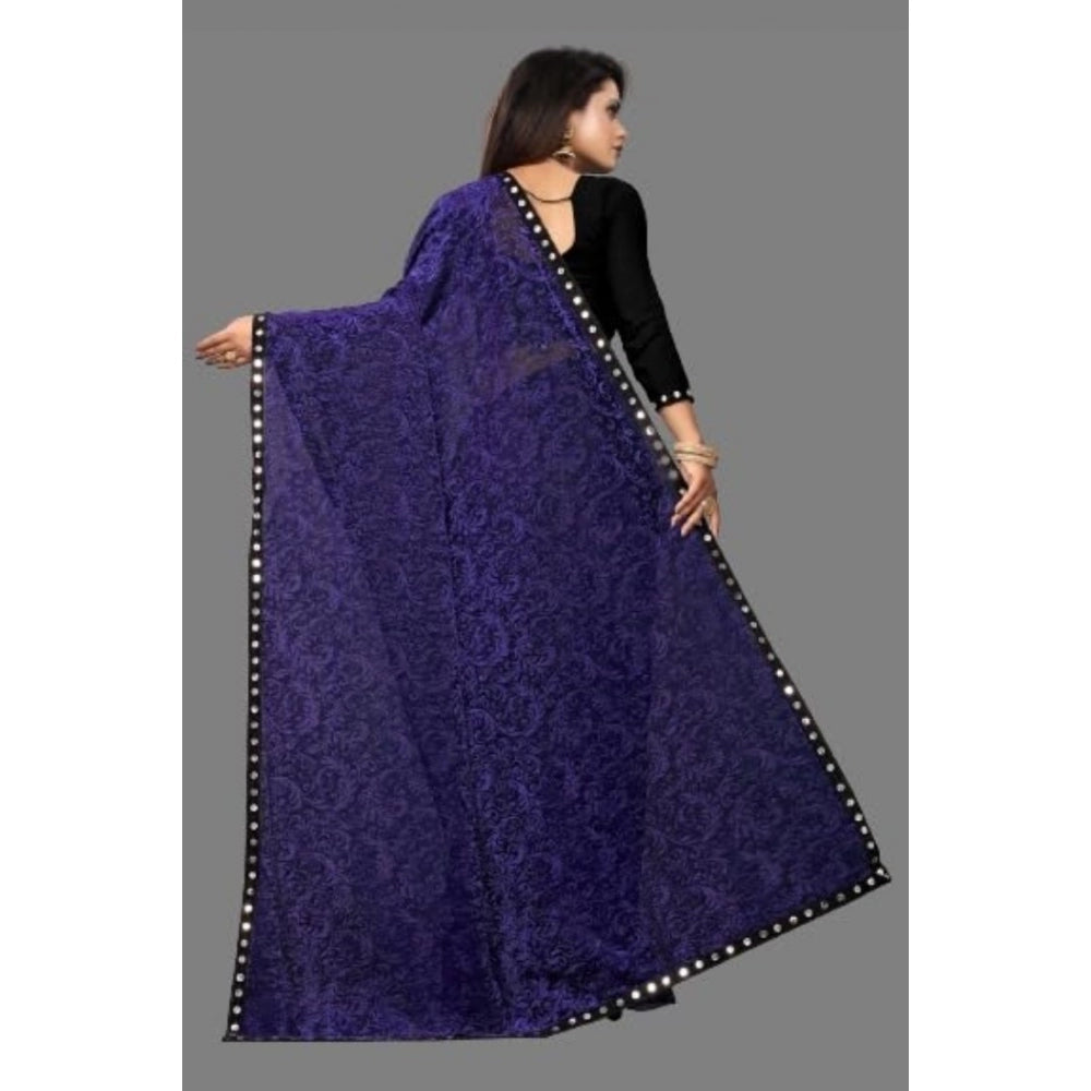 Generic Women's Lycra Solid Saree With Unstitched Blouse (Purple, 5.5 Mtr)