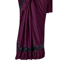 Generic Women's Lycra Solid Saree With Unstitched Blouse (Wine, 5.5 Mtr)