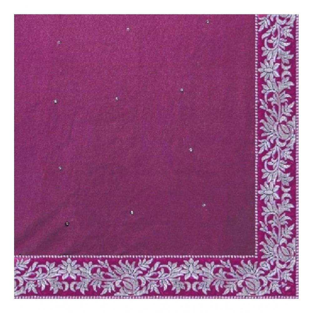 Generic Women's Velvet Embroidered Saree With Unstitched Blouse (Pink, 5.5 Mtr)