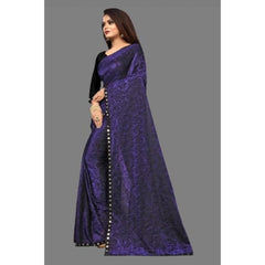 Generic Women's Lycra Solid Saree With Unstitched Blouse (Purple, 5.5 Mtr)