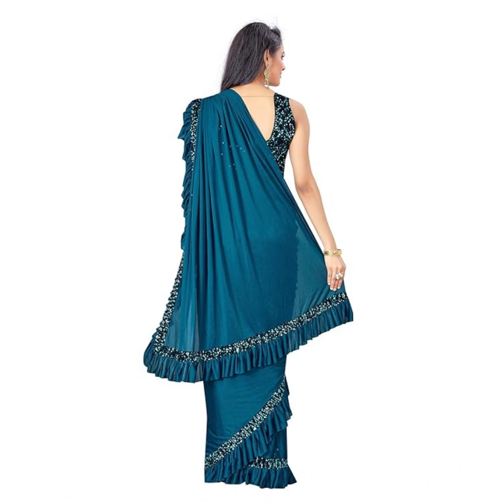 Generic Women's Lycra Solid Saree With Unstitched Blouse (Rama, 5.5 Mtr)