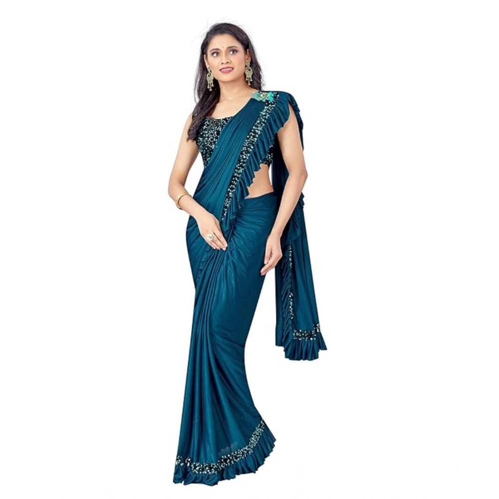 Generic Women's Lycra Solid Saree With Unstitched Blouse (Rama, 5.5 Mtr)