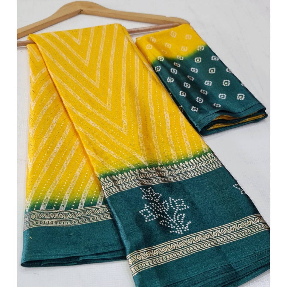 Generic Women's Cotton Printed Saree With Unstitched Blouse (Yellow, 5-5 Mtrs)