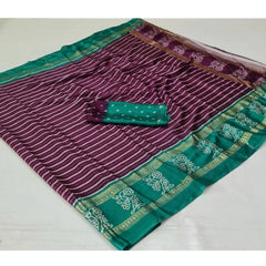 Generic Women's Cotton Printed Saree With Unstitched Blouse (Magenta, 5-5 Mtrs)