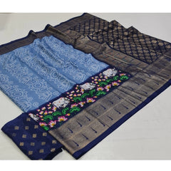 Generic Women's Art Silk Printed Saree With Unstitched Blouse (Blue, 5-5 Mtrs)