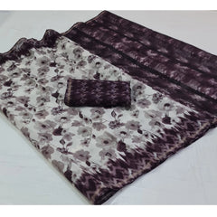 Generic Women's Cotton Printed Saree With Unstitched Blouse (Purple, 5-5 Mtrs)