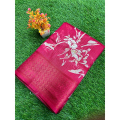 Generic Women's Cotton Printed Saree With Unstitched Blouse (Pink, 5-5 Mtrs)