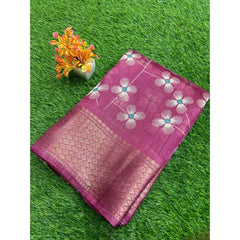 Generic Women's Cotton Printed Saree With Unstitched Blouse (Pink, 5-5 Mtrs)