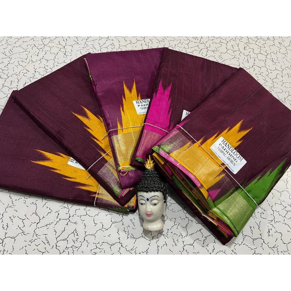 Generic Women's Tussar Silk Printed Saree With Unstitched Blouse (Magenta, 5-5 Mtrs)