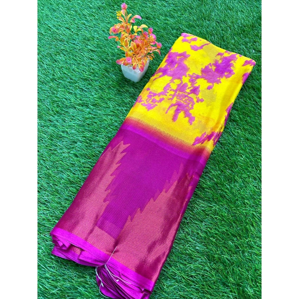 Generic Women's Chiffon Printed Saree With Unstitched Blouse (Pink, 5-5 Mtrs)