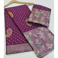 Generic Women's Cotton Silk Printed Saree With Unstitched Blouse (Magenta, 5-5 Mtrs)