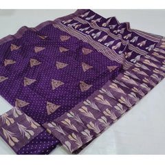 Generic Women's Cotton Silk Printed Saree With Unstitched Blouse (Purple, 5-5 Mtrs)