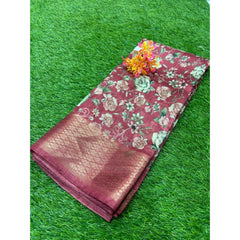 Generic Women's Cotton Printed Saree With Unstitched Blouse (Pink, 5-5 Mtrs)