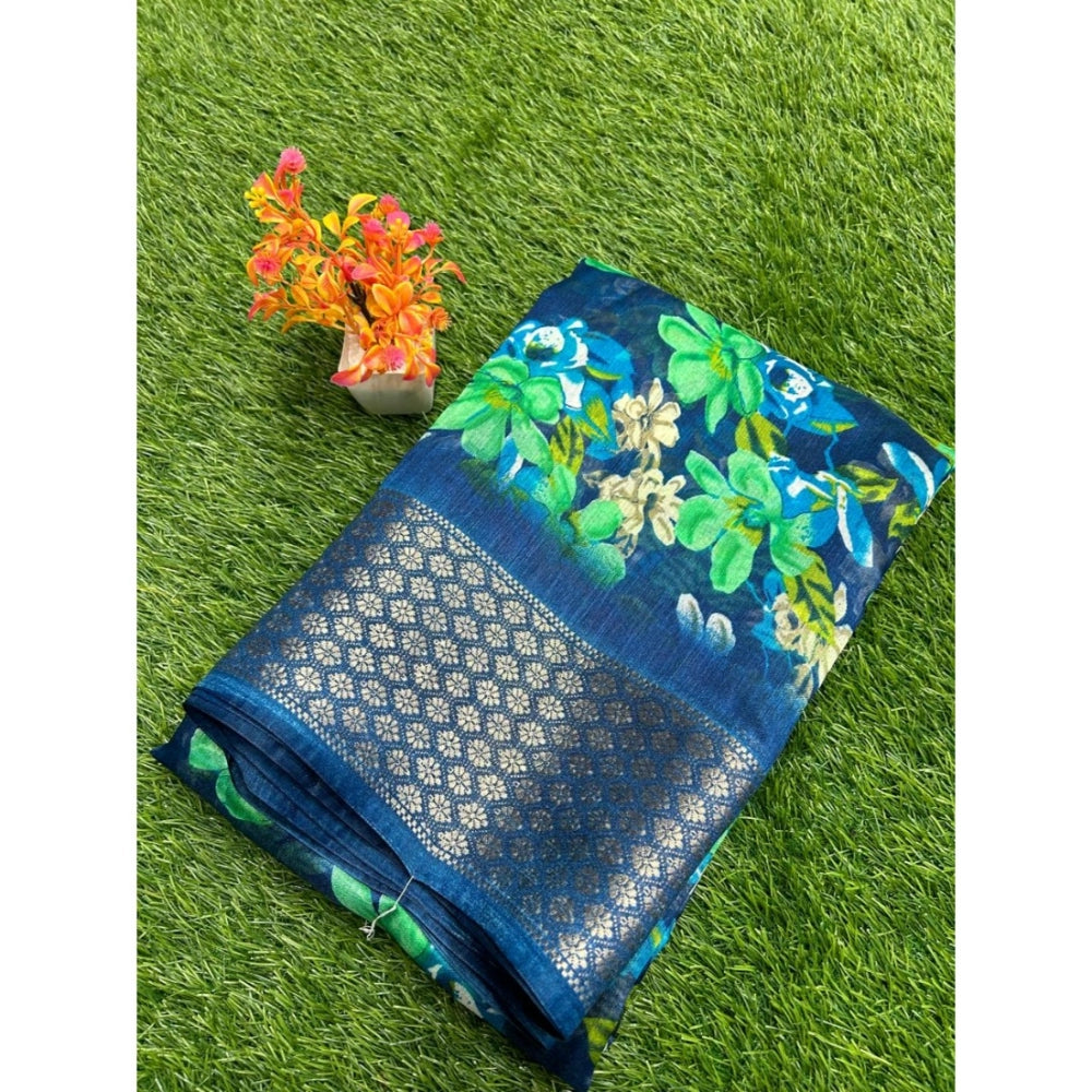 Generic Women's Cotton Printed Saree With Unstitched Blouse (Green, 5-5 Mtrs)