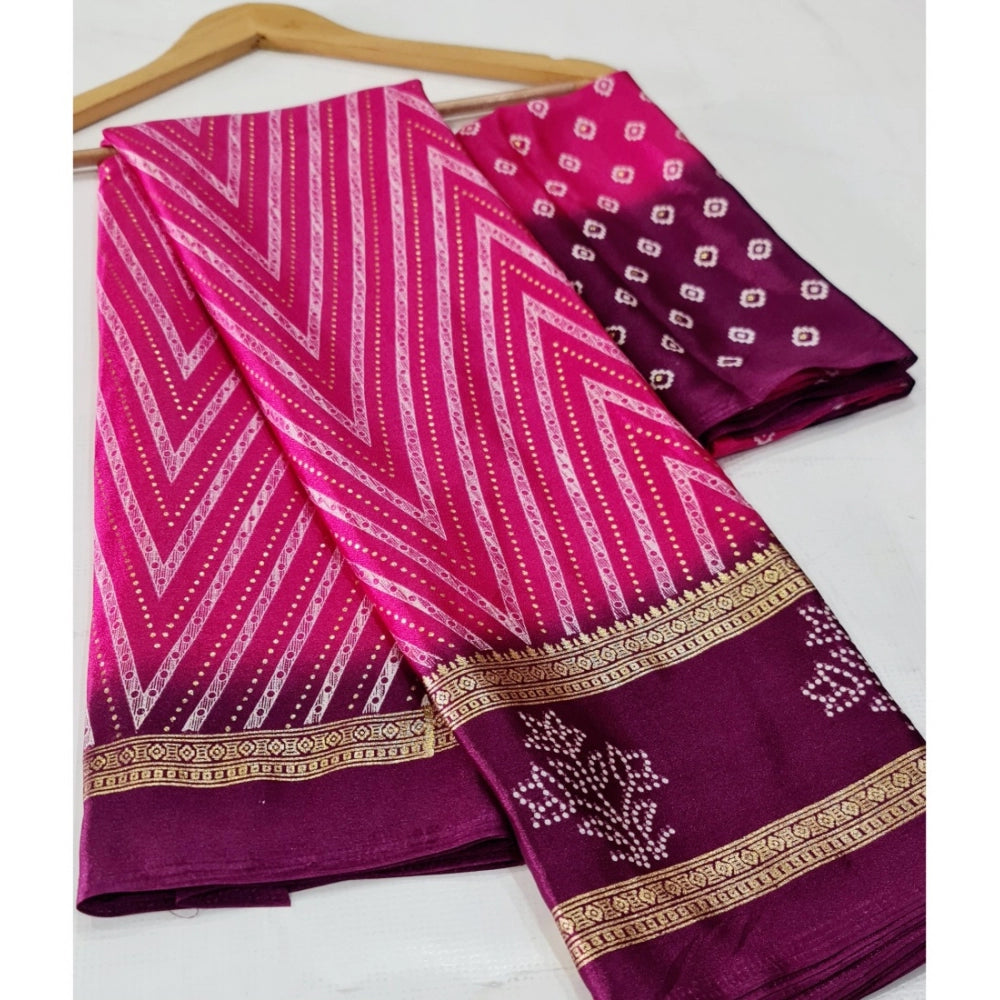 Generic Women's Cotton Printed Saree With Unstitched Blouse (Pink, 5-5 Mtrs)