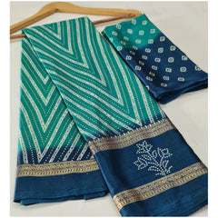 Generic Women's Cotton Printed Saree With Unstitched Blouse (Light-Blue, 5-5 Mtrs)