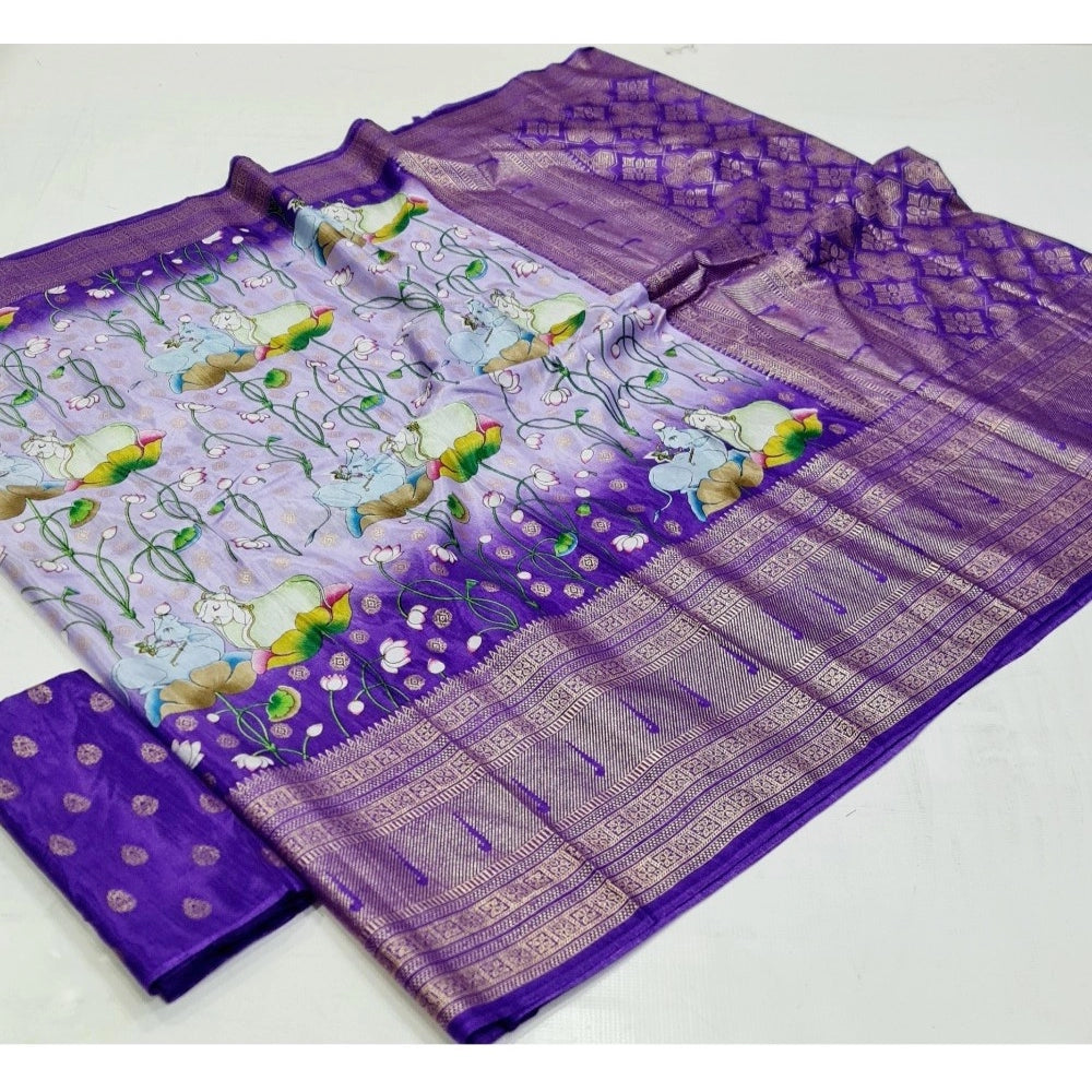 Generic Women's Art Silk Printed Saree With Unstitched Blouse (Purple, 5-5 Mtrs)