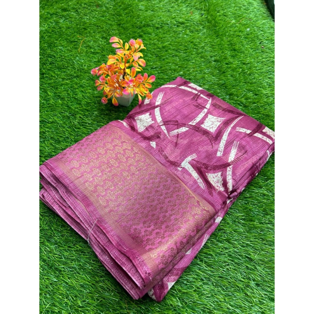 Generic Women's Cotton Printed Saree With Unstitched Blouse (Pink, 5-5 Mtrs)