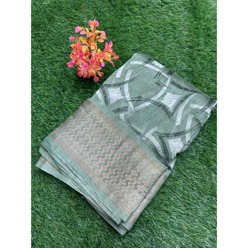 Generic Women's Cotton Printed Saree With Unstitched Blouse (Green, 5-5 Mtrs)