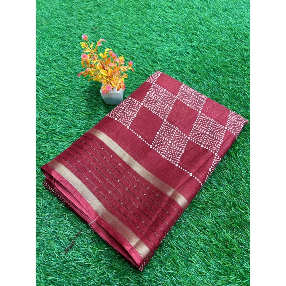 Generic Women's Art Silk Printed Saree With Unstitched Blouse (Red, 5-5 Mtrs)