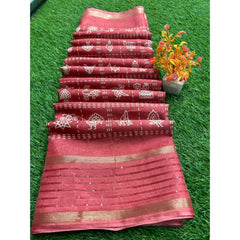 Generic Women's Art Silk Printed Saree With Unstitched Blouse (Red, 5-5 Mtrs)